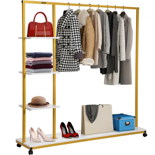 VEVOR Perchero de Ropa 4 Niveles 150x36x160 cm Perchero de Burro Independiente Material de Metal y Madera MDF Capacidad de 180 lbs Perchero de Ropa Resistente con Ruedas para Uso Doméstico o Comercial