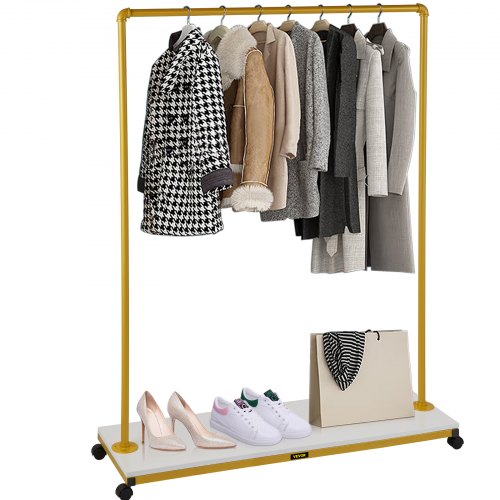 VEVOR Perchero de Ropa 120 x 36 x 160 cm Perchero de Burro Independiente Material de Metal y Madera MDF, Capacidad de 150 lbs Perchero de Ropa Resistente con Ruedas para Uso Doméstico o Comercial