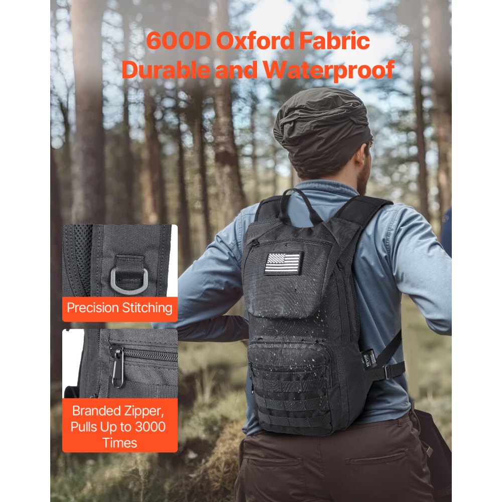 VEVOR Mochila de Hidratación, Mochila de Agua con Depósito de Agua de TPU de 3 L, con Almacenamiento para Hombres y Mujeres, para Senderismo, Correr, Ciclismo, Acampada, Negro, 470 x 210 x 120 mm