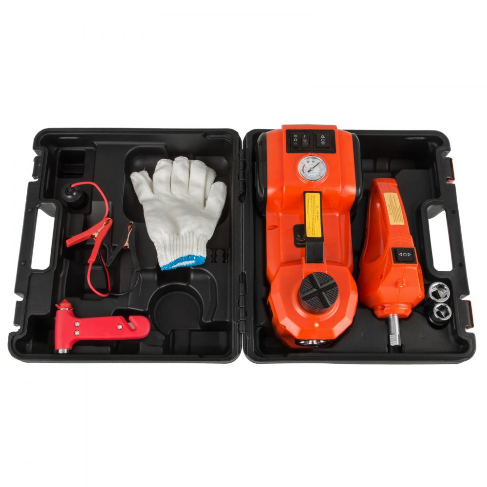 12V DC 6600 LBS 3T Gato hidráulico eléctrico Inflador Bomba Llave 3 en 1 Kit de herramientas