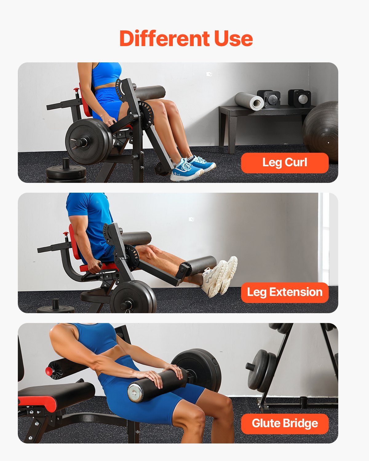 VEVOR Máquina de Extensión y Curl de Piernas, Capacidad 317 kg, Especial para la Parte Inferior del Cuerpo, para Muslos, Equipo de Pesas para Entrenamiento en Gimnasio Casa, 1110 x 910 x 905 mm