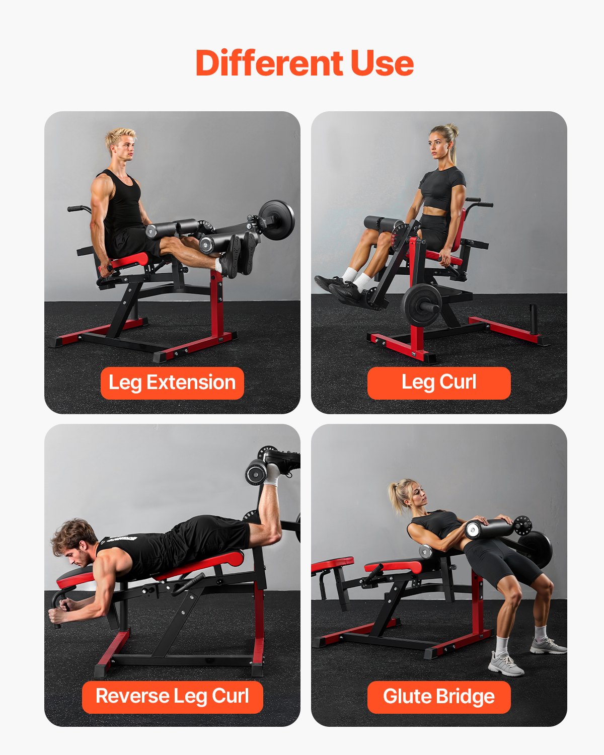 VEVOR Máquina de Extensión y Curl de Piernas, para Ejercicios Especiales de la Parte Inferior del Cuerpo, Banco de Entrenamiento para Gimnasio en Casa, Capacidad de 259 kg, 1065 x 997 x 965 mm