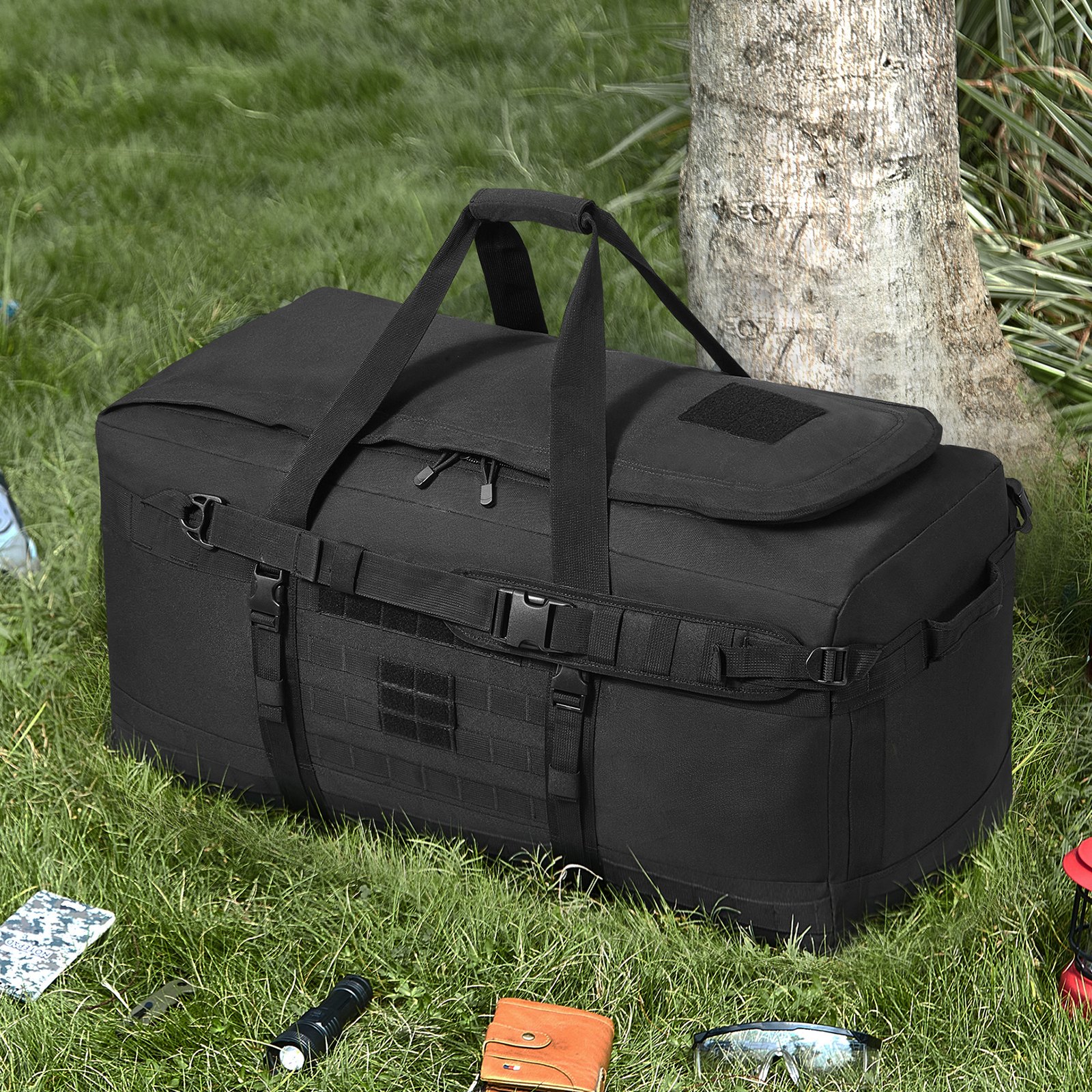 VEVOR Bolsa de Viaje Táctica Grande de Equipo Deportivo 770 x 350 x 350 mm 100 L con Diseño Molle y Compartimento para Zapatos, Bolsa de Viaje Militar Bolsa de Equipo para Viaje, Deportes, Negro