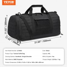 VEVOR Bolsa de Lona de Combate de 45 L Bolsa de Viaje Táctica 550 x 290 x 280 mm