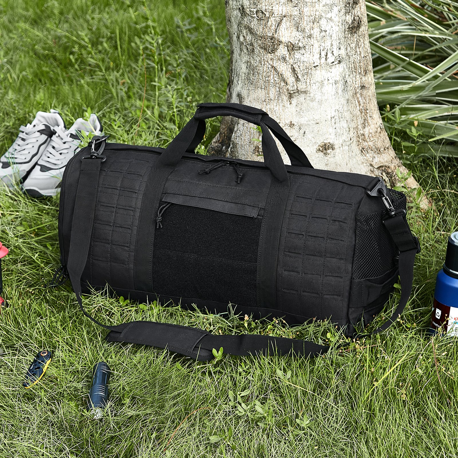 VEVOR Bolsa de Viaje Táctica Grande de Equipo Deportivo 550 x 290 x 280 mm 45 L con Diseño Molle y Compartimento para Zapatos, Bolsa de Viaje Militar Bolsa de Equipo para Viaje, Deportes, Negro