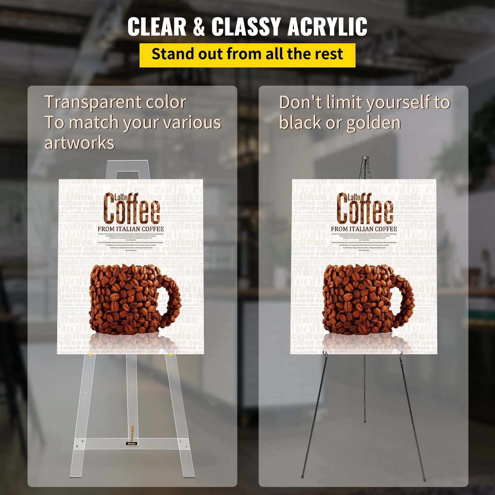 VEVOR Caballete de Pintura Ajustable 58"x22"x15/22/29/36" Soporte de Caballete 4,7kg Caballete de Exhibición con Material de Acrílico Duradero y Transparente para Bodas, Bailes, Producciones Teatrales