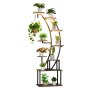 VEVOR Plant Stand Indoor with Grow Lights, 160cm Tall 9-Tier Lighted Plant Shelf, Metal Corner Plants Holder, 3 Timer & 10 Brightness, Curve-Shaped Flower Display Rack for Living Room Balcony Decor