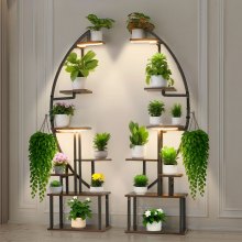 VEVOR Soporte para Plantas con Luz de Cultivo 7 Niveles Alto de 166,5 cm, Forma de Media Luna 2 Piezas, Estante con Luz para Plantas, 3 Temporizadores y 10 Niveles de Brillo, para Sala de Estar