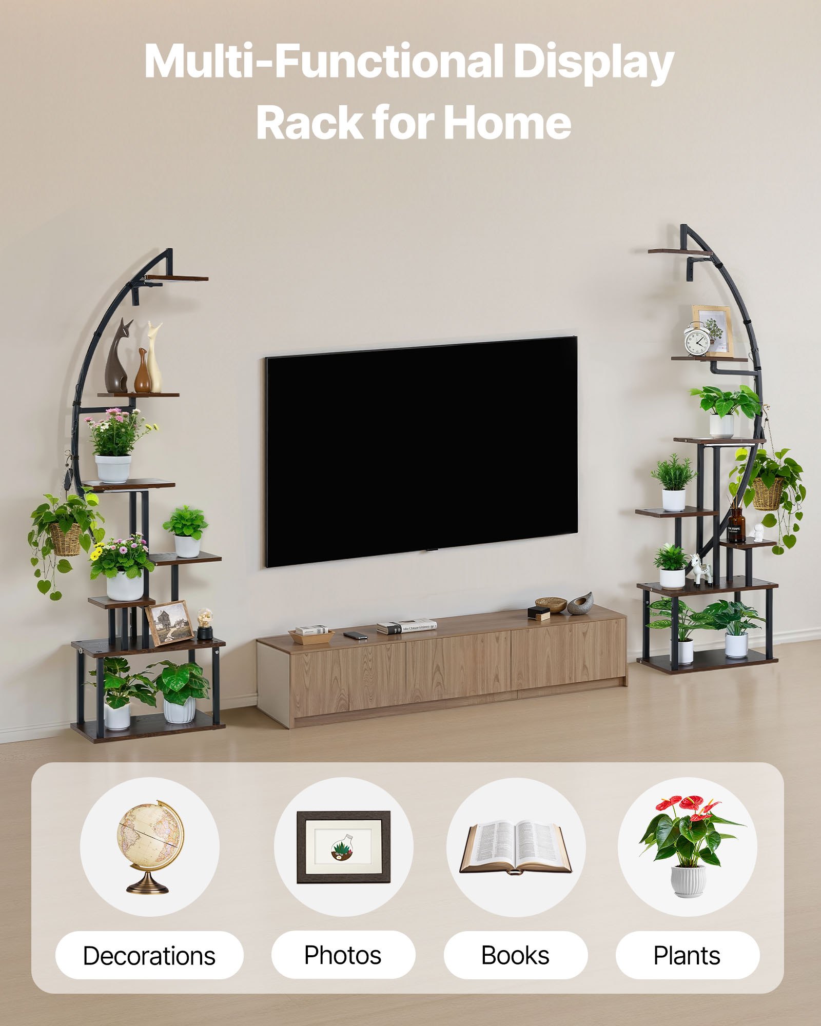 VEVOR Soporte para Plantas con Luz de Cultivo 7 Niveles Alto de 166,5 cm, Forma de Media Luna 2 Piezas, Estante con Luz para Plantas, 3 Temporizadores y 10 Niveles de Brillo, para Sala de Estar