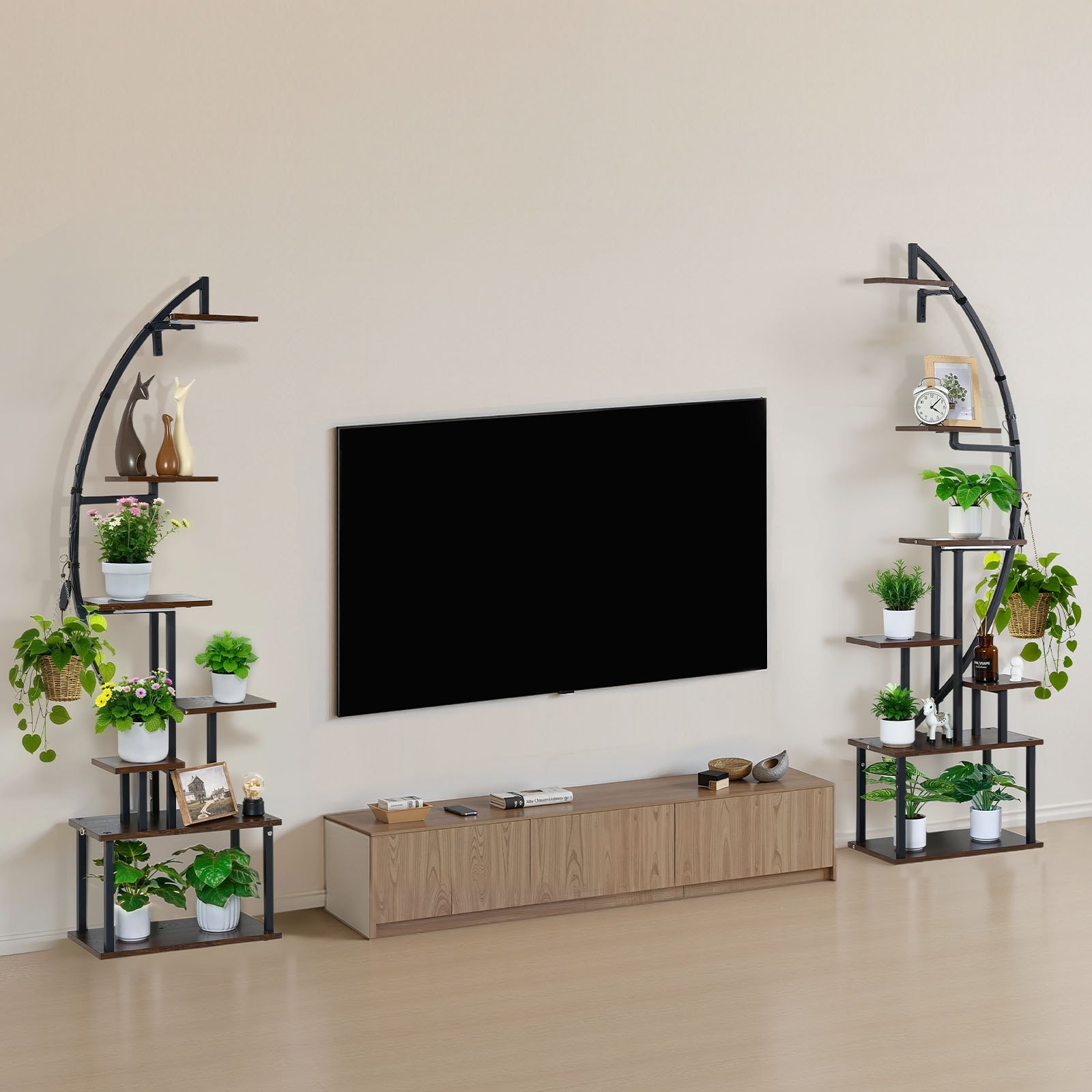 VEVOR Soporte para Plantas con Luz de Cultivo 7 Niveles Alto de 166,5 cm, Forma de Media Luna 2 Piezas, Estante con Luz para Plantas, 3 Temporizadores y 10 Niveles de Brillo, para Sala de Estar