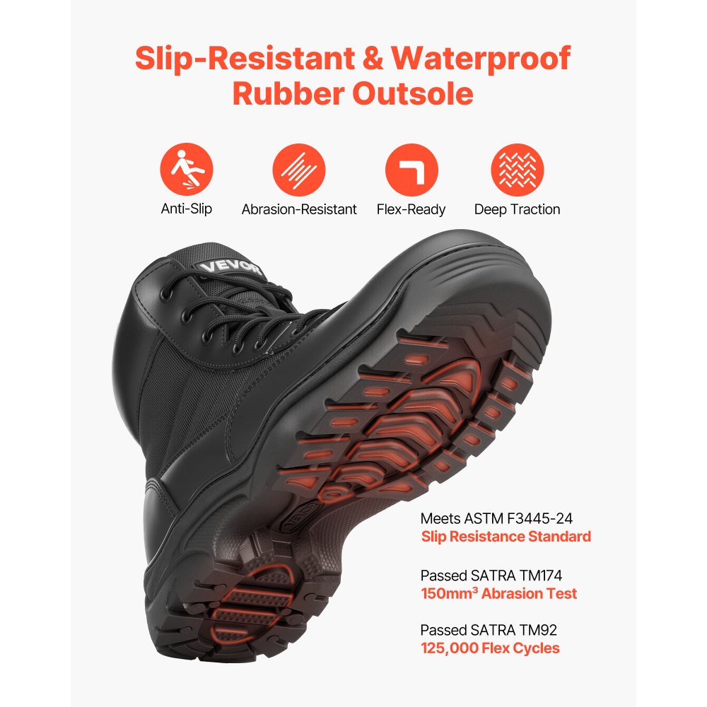 VEVOR Botas Tácticas Militares Hombre 152,4 mm, para Combate, Senderismo, Ligeras, Transpirables y Resistentes, para Motociclistas, Montañismo y Seguridad al Aire Libre, Talla 11 EE. UU., Negro