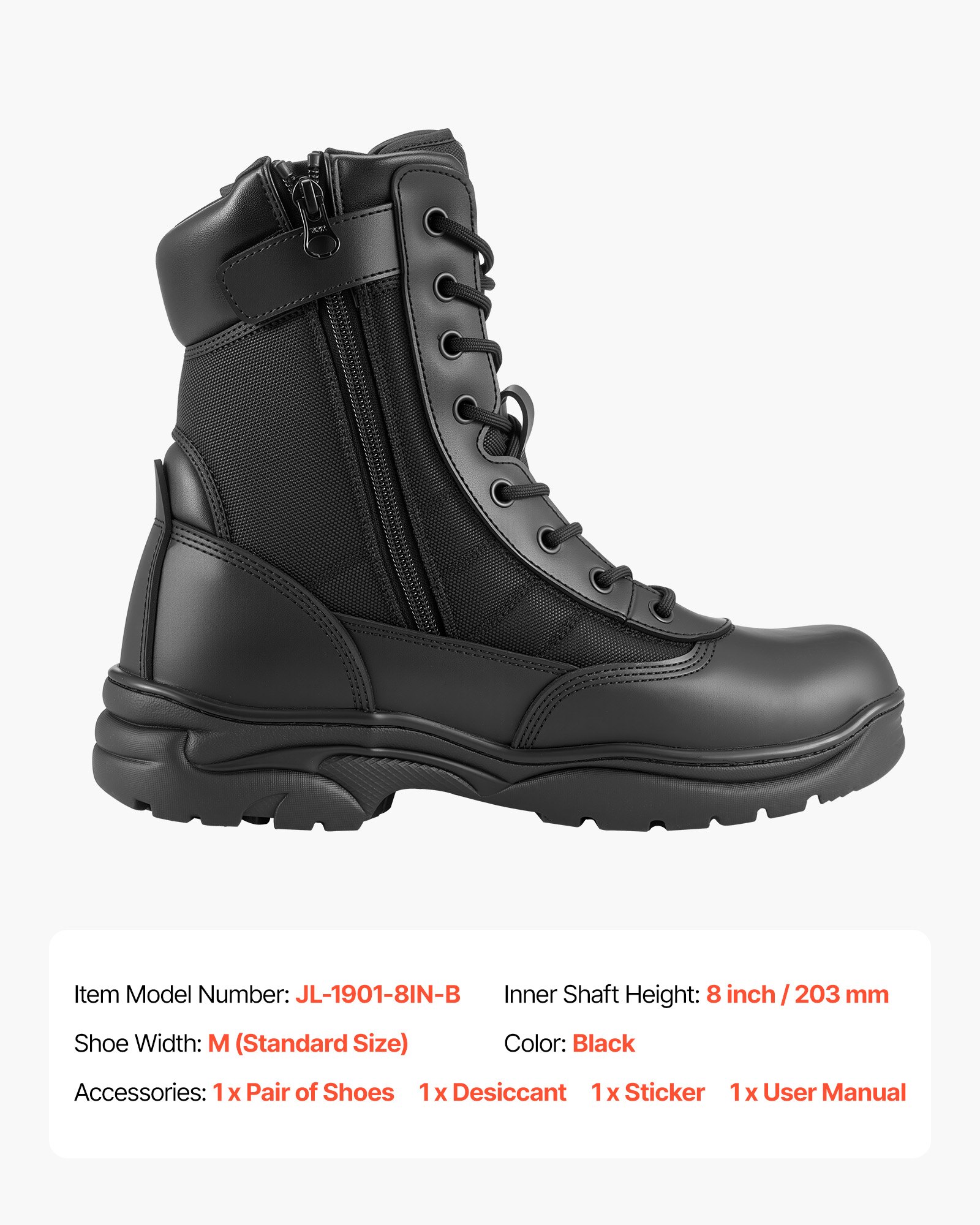 VEVOR Men's Military Tactical Boots, 203 mm Combat Hiking Work Boots, Lightweight & Breathable Side Zipper Mens Motorcycle Interceptor Trooper Boot, for Outdoor Security Mountaineering, UK Size 10