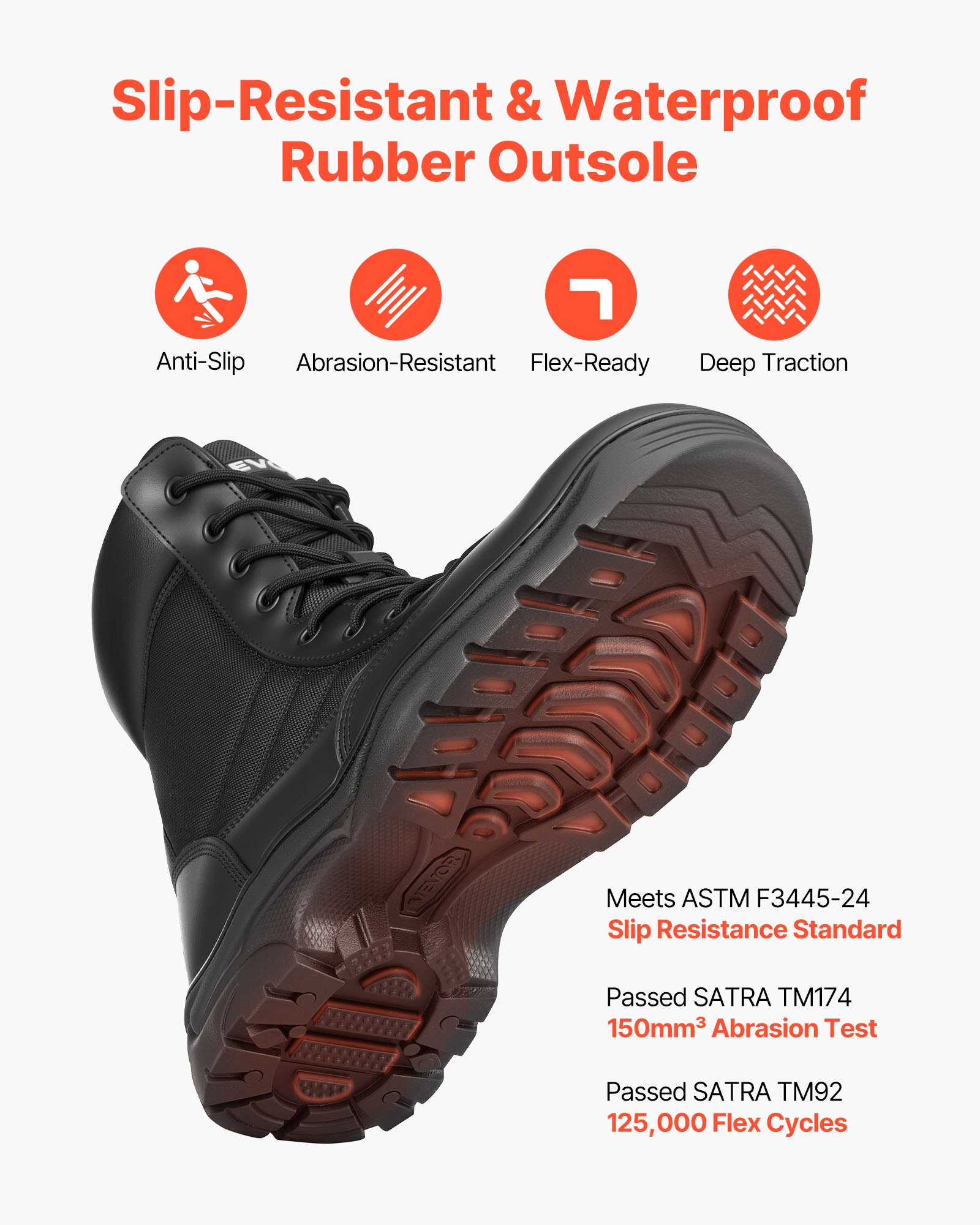 VEVOR Botas Tácticas Militares Hombre, 203 mm, Ligeras y Transpirables, Cremallera Lateral, para Motociclistas, Montañismo y Seguridad al Aire Libre, Talla 12 EE. UU., Negro, 320 x 110 x 244 mm