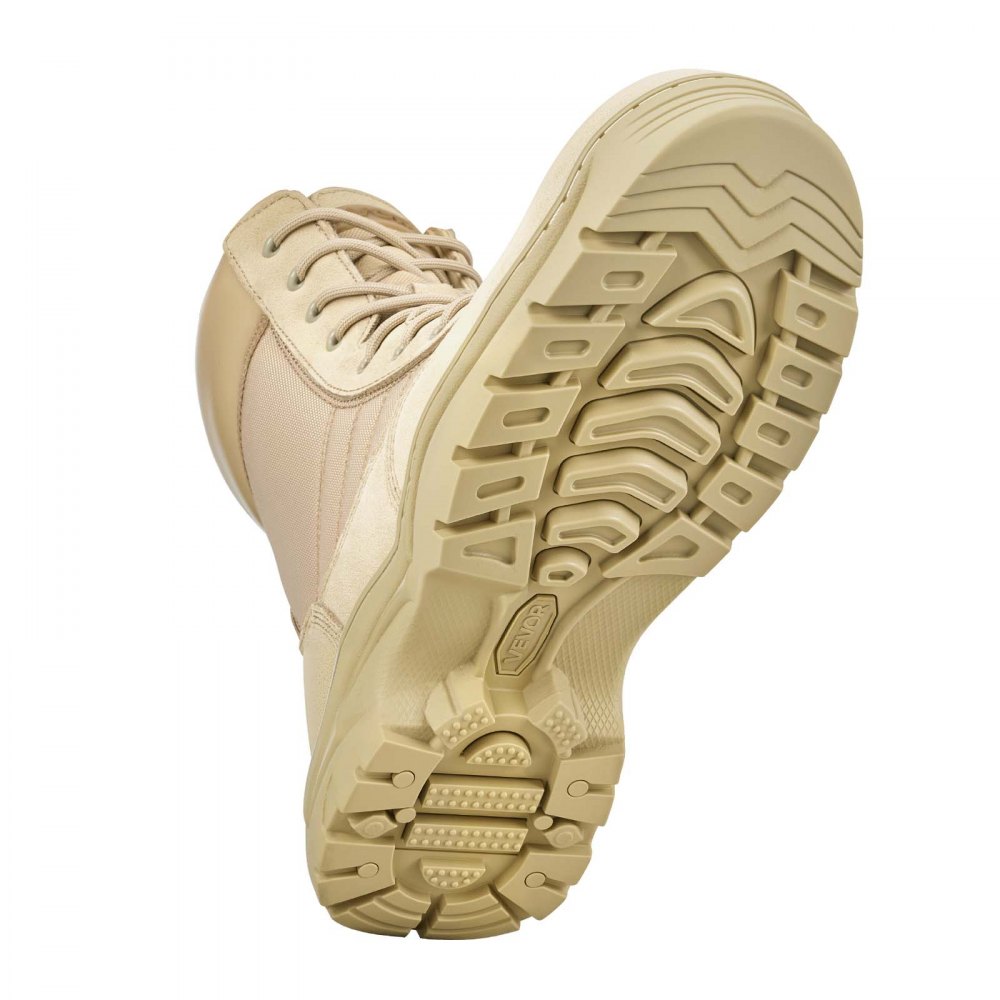 VEVOR Botas Tácticas Militares Hombre, 203 mm, de Cuero y Tela Oxford 1000D, Ligeras y Transpirables, con Cremallera Lateral, para Motociclista, Seguridad al Aire Libre, Talla 10,5 EE. UU., Arena