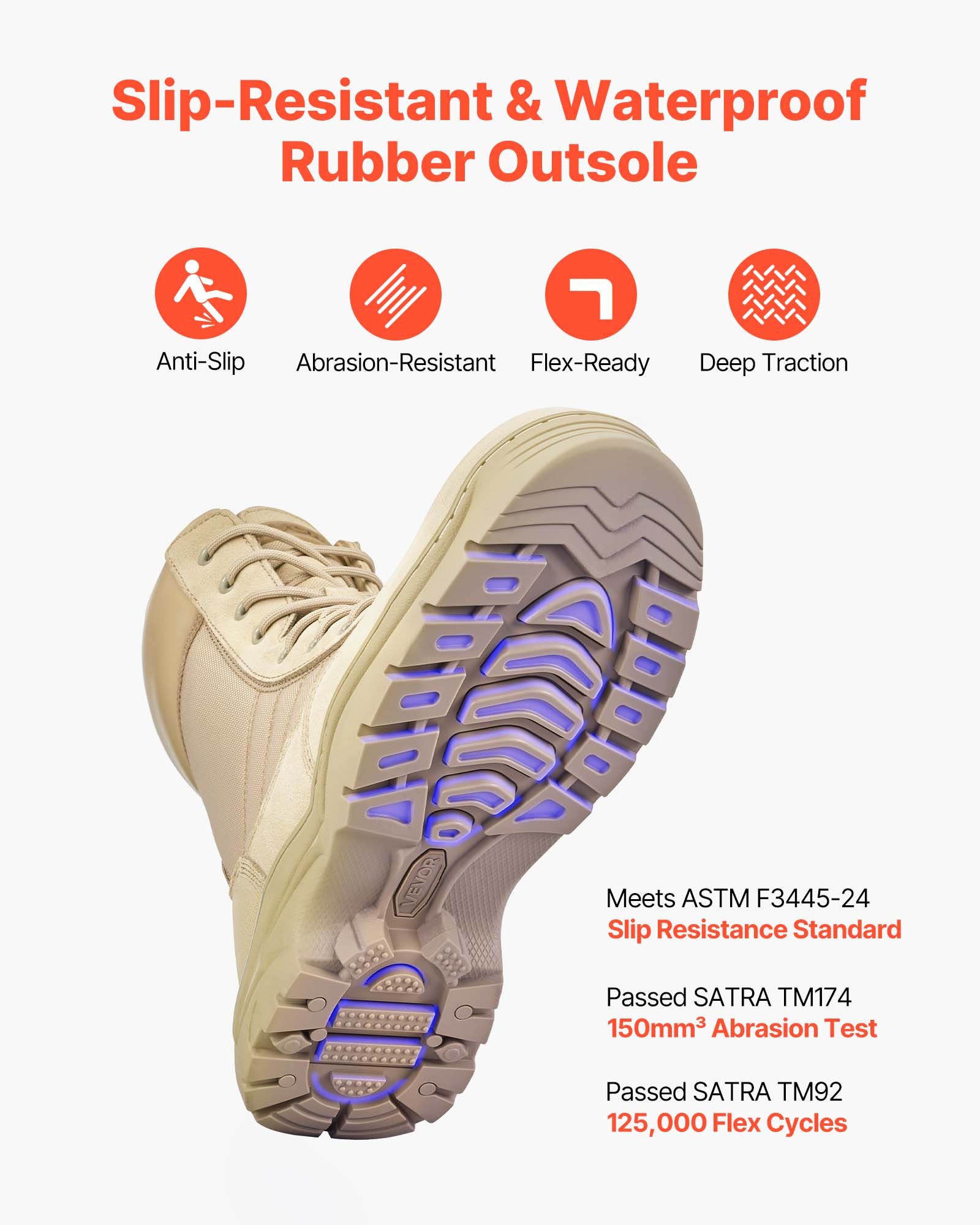 VEVOR Botas Tácticas Militares Hombre, 203 mm, de Cuero y Tela Oxford 1000D, Ligeras y Transpirables, con Cremallera Lateral, para Motociclista, Seguridad al Aire Libre, Talla 12 EE. UU., Arena