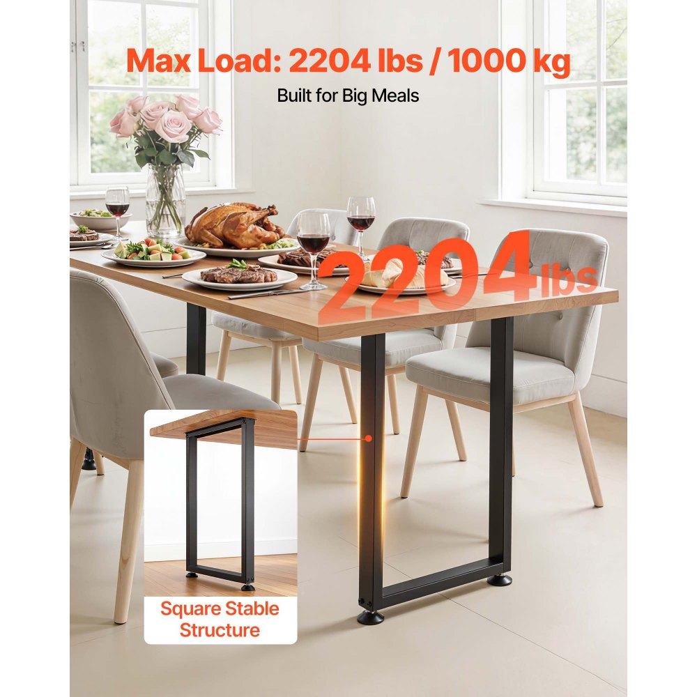 VEVOR Patas de Mesa Cuadradas de Acero al Carbono, Capacidad Máxima 1000 kg, 740 x 450 mm, Negro, Juego de 2 Patas con Kit de Herrajes para Muebles, Escritorio, Banco de Trabajo, Mesa de Bar y Oficina