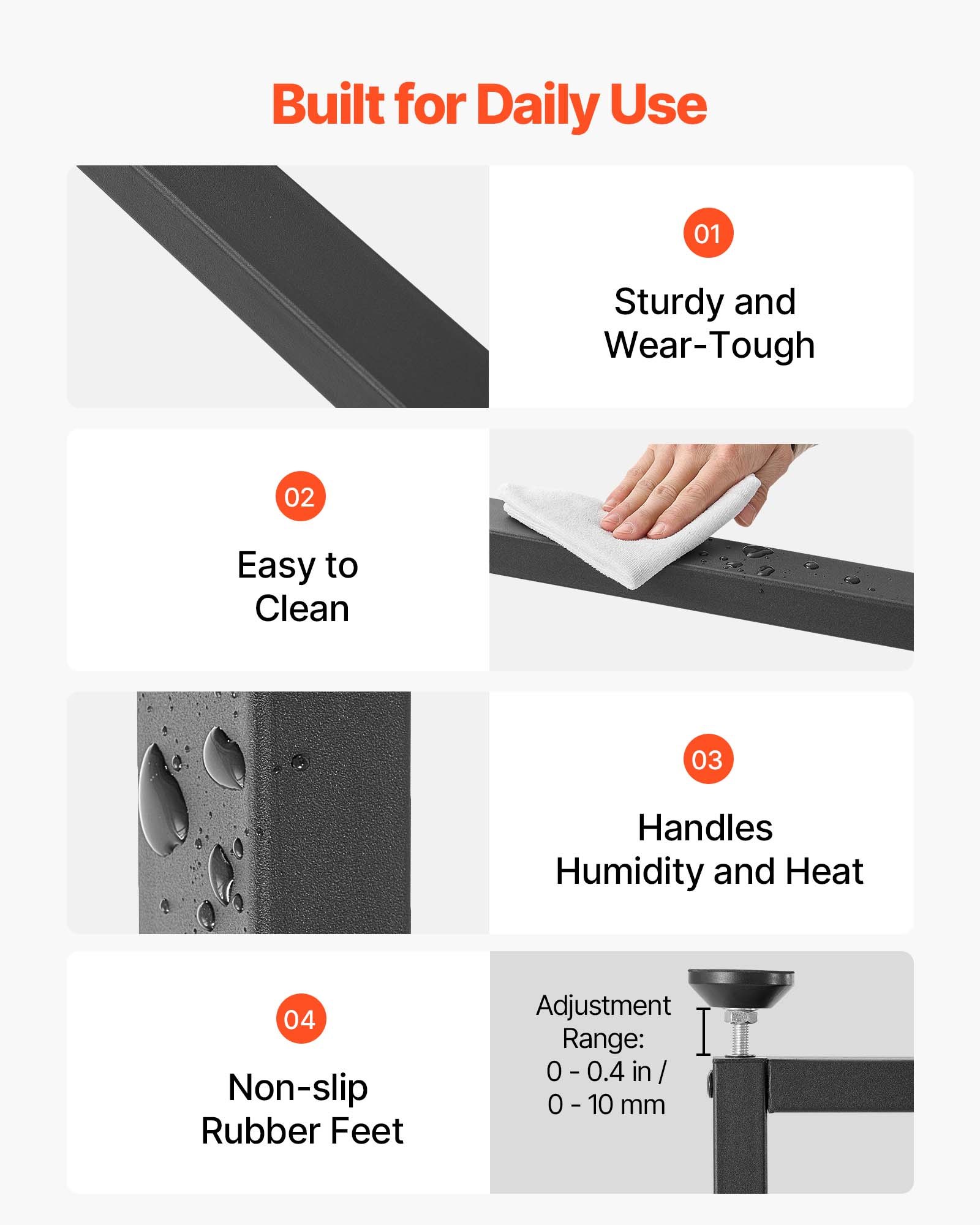VEVOR Patas de Mesa Cuadradas de Acero al Carbono, Capacidad Máxima 1000 kg, 740 x 450 mm, Negro, Juego de 2 Patas con Kit de Herrajes para Muebles, Escritorio, Banco de Trabajo, Mesa de Bar y Oficina