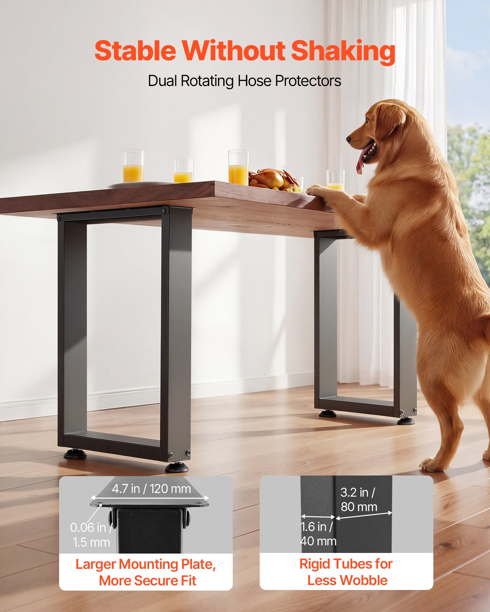 VEVOR Patas de Mesa Cuadradas de Acero al Carbono, Capacidad Máxima 1000 kg, 750 x 600 mm, Negro, Juego de 2 Patas con Kit de Herrajes para Banco de Trabajo, Escritorio, Muebles, Oficina y Mesa de Bar