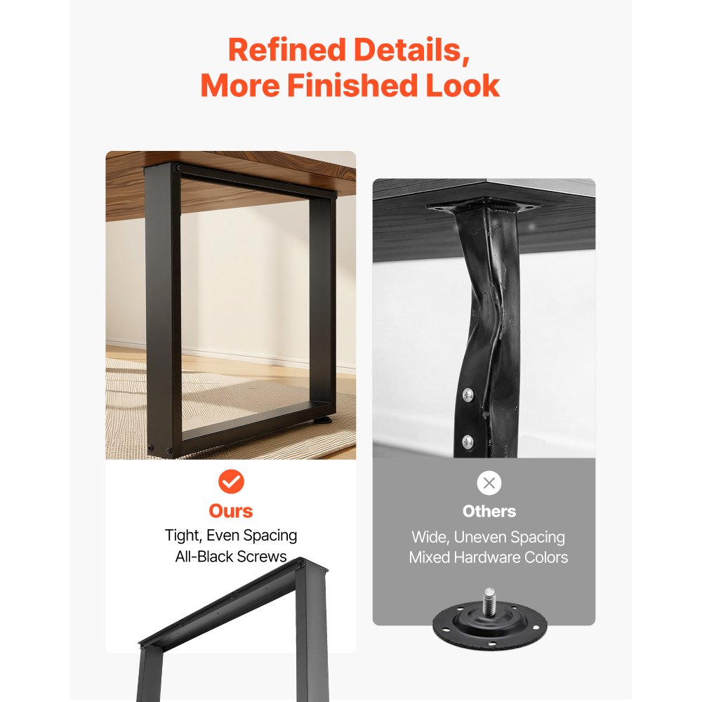 VEVOR Patas de Mesa Cuadradas de Acero al Carbono, Capacidad Máxima 1000 kg, 750 x 900 mm, Negro, Juego de 2 Patas con Kit de Herrajes para Banco de Trabajo, Muebles, Escritorio, Mesa de Bar y Oficina