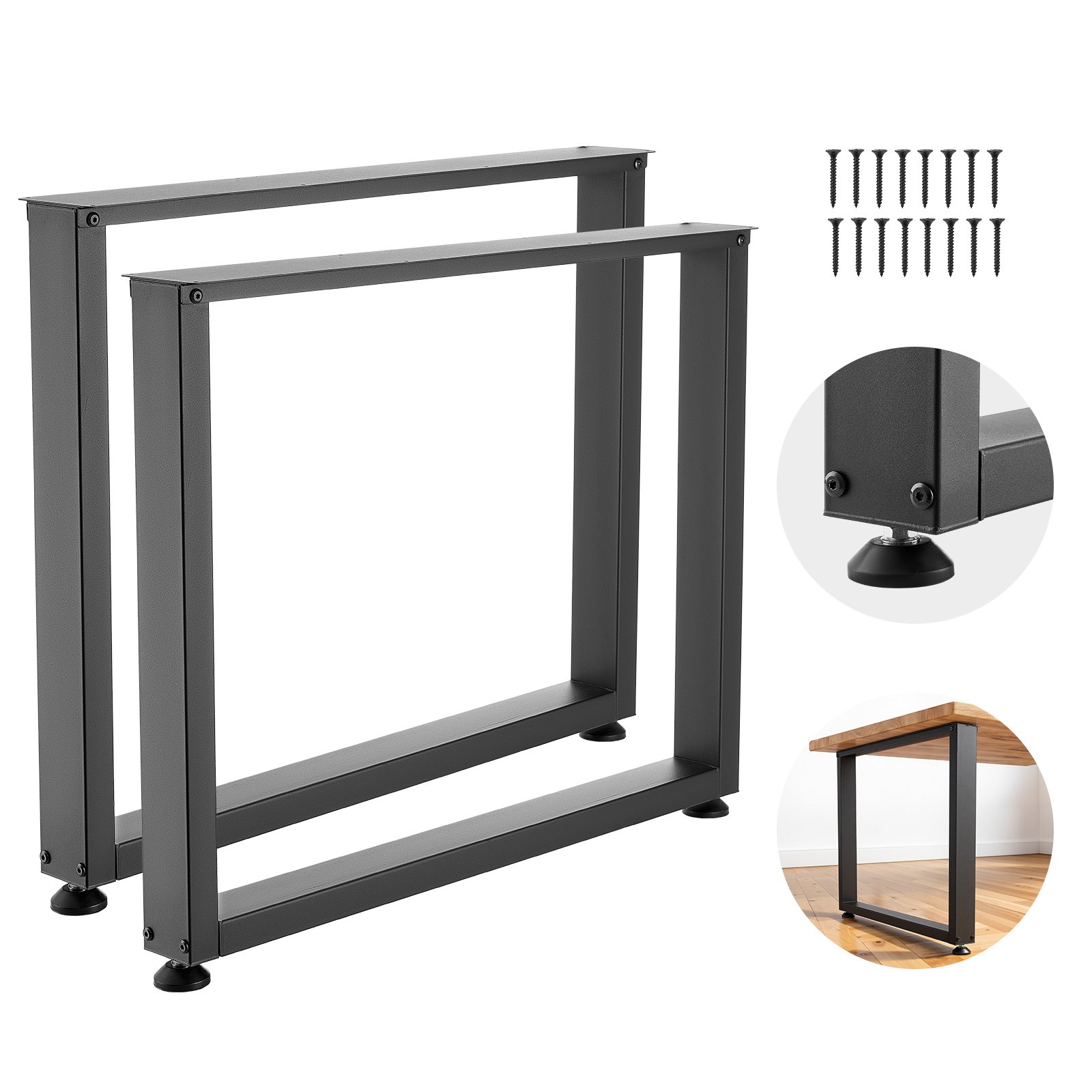 VEVOR Patas de Mesa Cuadradas de Acero al Carbono, Capacidad Máxima 1000 kg, 750 x 900 mm, Negro, Juego de 2 Patas con Kit de Herrajes para Banco de Trabajo, Muebles, Escritorio, Mesa de Bar y Oficina