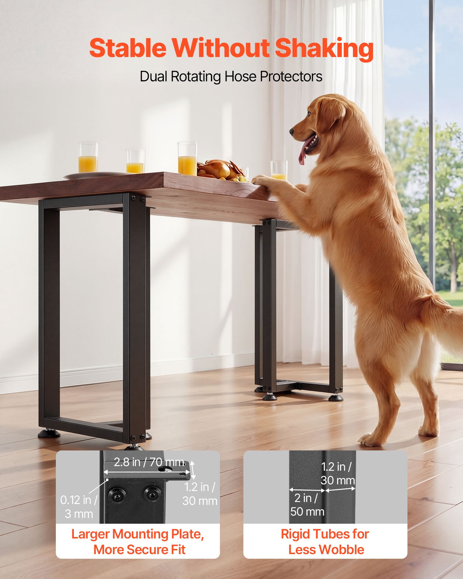 VEVOR Patas de Mesa en Forma de T de Acero al Carbono, Capacidad Máxima 1000 kg, 740 x 450 mm, Juego de 2 Patas Cuadradas con Kit de Herrajes para Muebles, Escritorio, Mesa de Bar y Banco de Trabajo