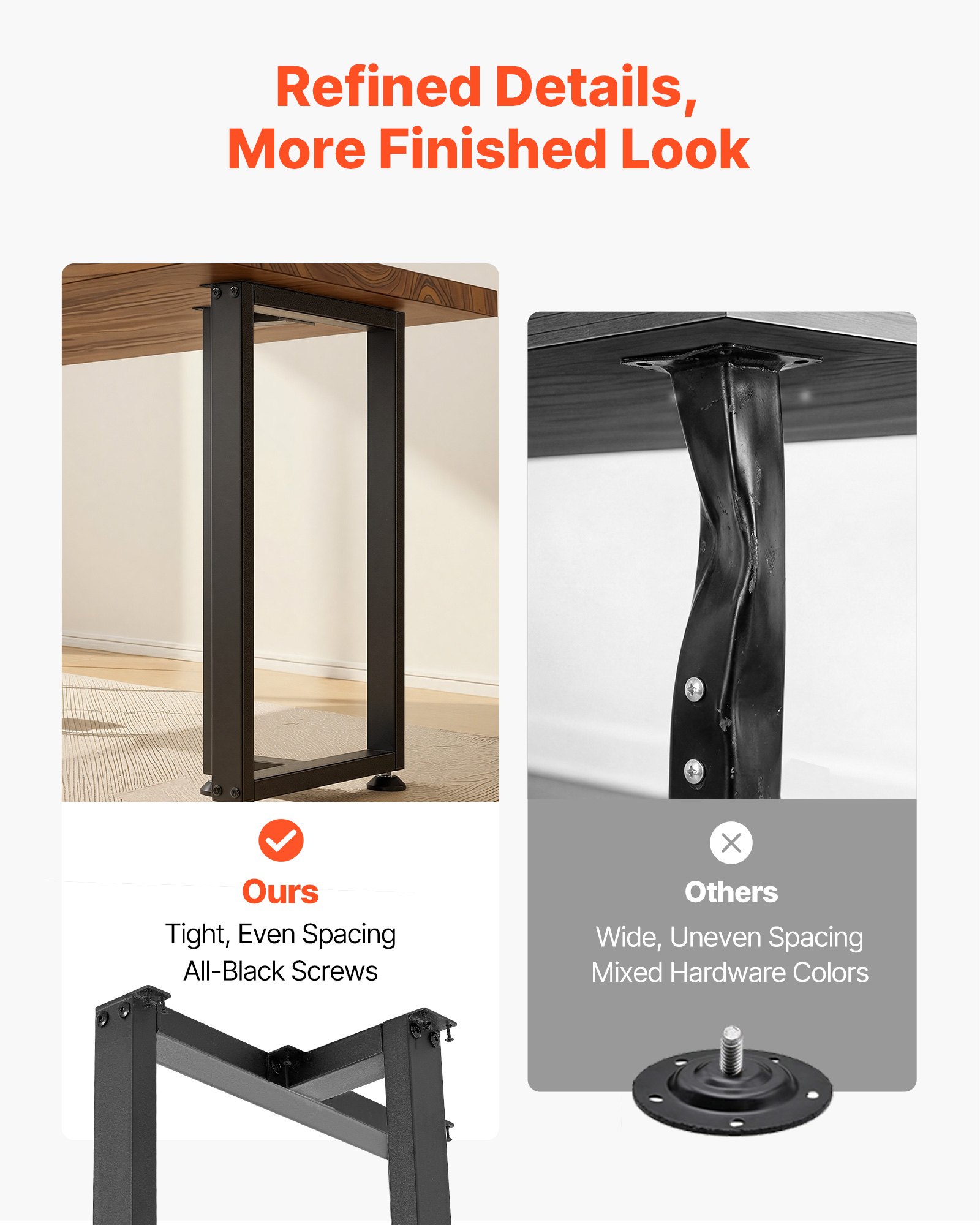 VEVOR Patas de Mesa en Forma de T de Acero al Carbono, Capacidad Máxima 1000 kg, 740 x 450 mm, Juego de 2 Patas Cuadradas con Kit de Herrajes para Muebles, Escritorio, Mesa de Bar y Banco de Trabajo