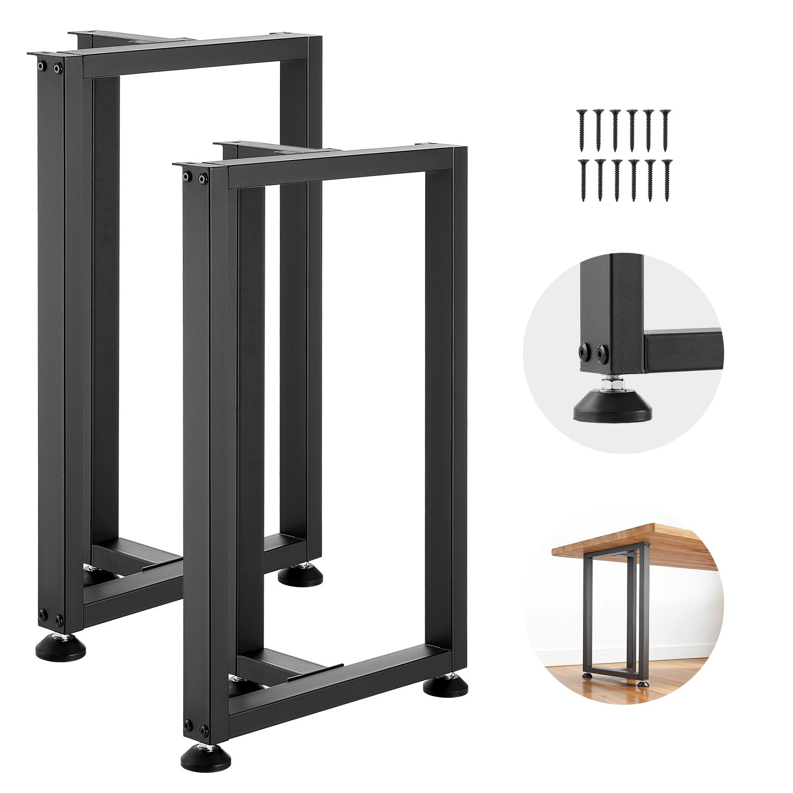VEVOR Patas de Mesa en Forma de T de Acero al Carbono, Capacidad Máxima 1000 kg, 740 x 450 mm, Juego de 2 Patas Cuadradas con Kit de Herrajes para Muebles, Escritorio, Mesa de Bar y Banco de Trabajo