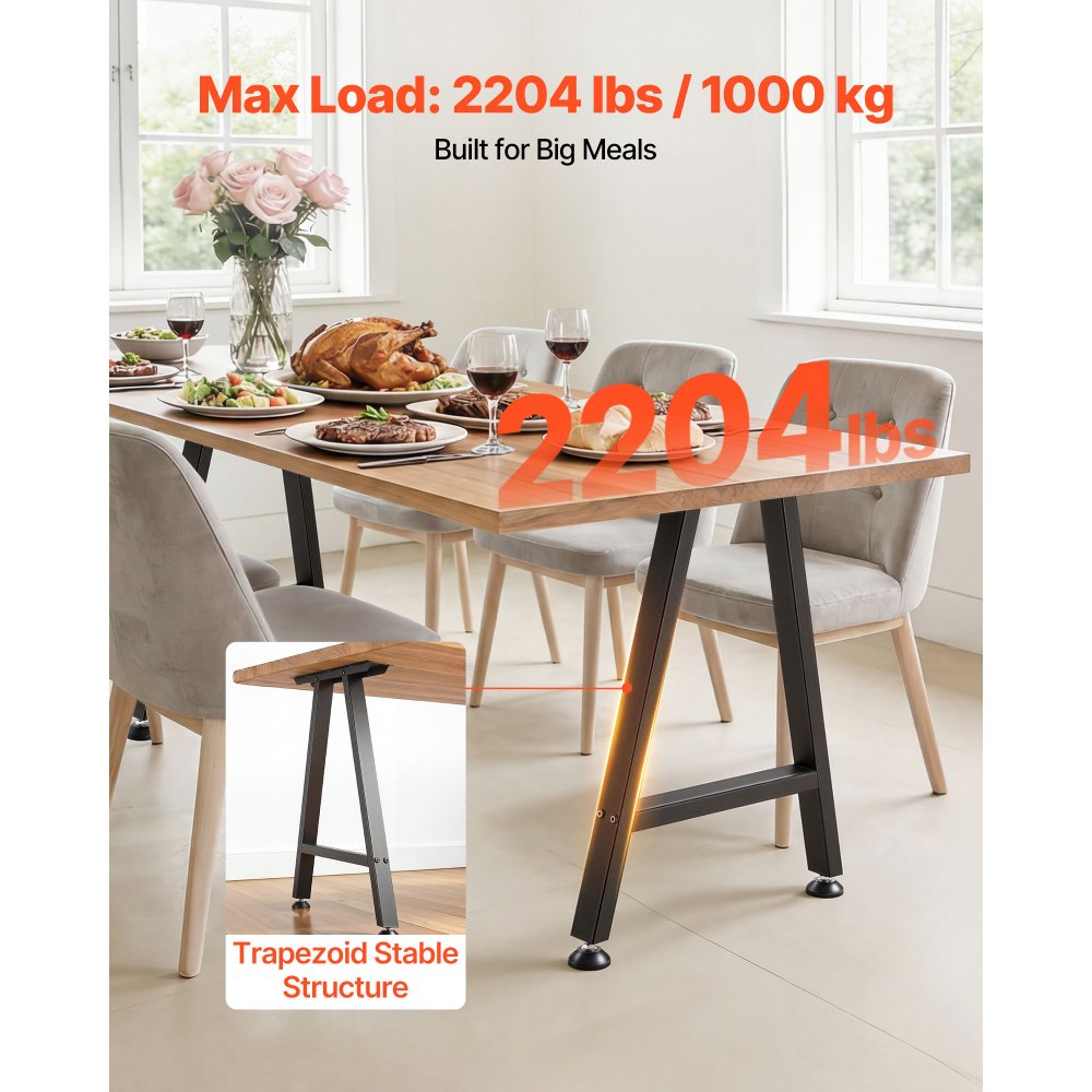VEVOR Patas de Mesa en Forma de Trapecio, de Acero al Carbono, 750 x 550 mm, Capacidad Máxima 1000 kg, Juego de 2 Patas con Kit de Herrajes para Muebles, Escritorio, Mesa de Bar y Banco de Trabajo