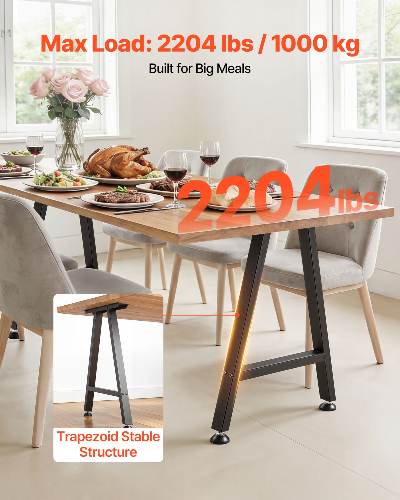 VEVOR Patas de Mesa en Forma de Trapecio, de Acero al Carbono, 750 x 550 mm, Capacidad Máxima 1000 kg, Juego de 2 Patas con Kit de Herrajes para Muebles, Escritorio, Mesa de Bar y Banco de Trabajo