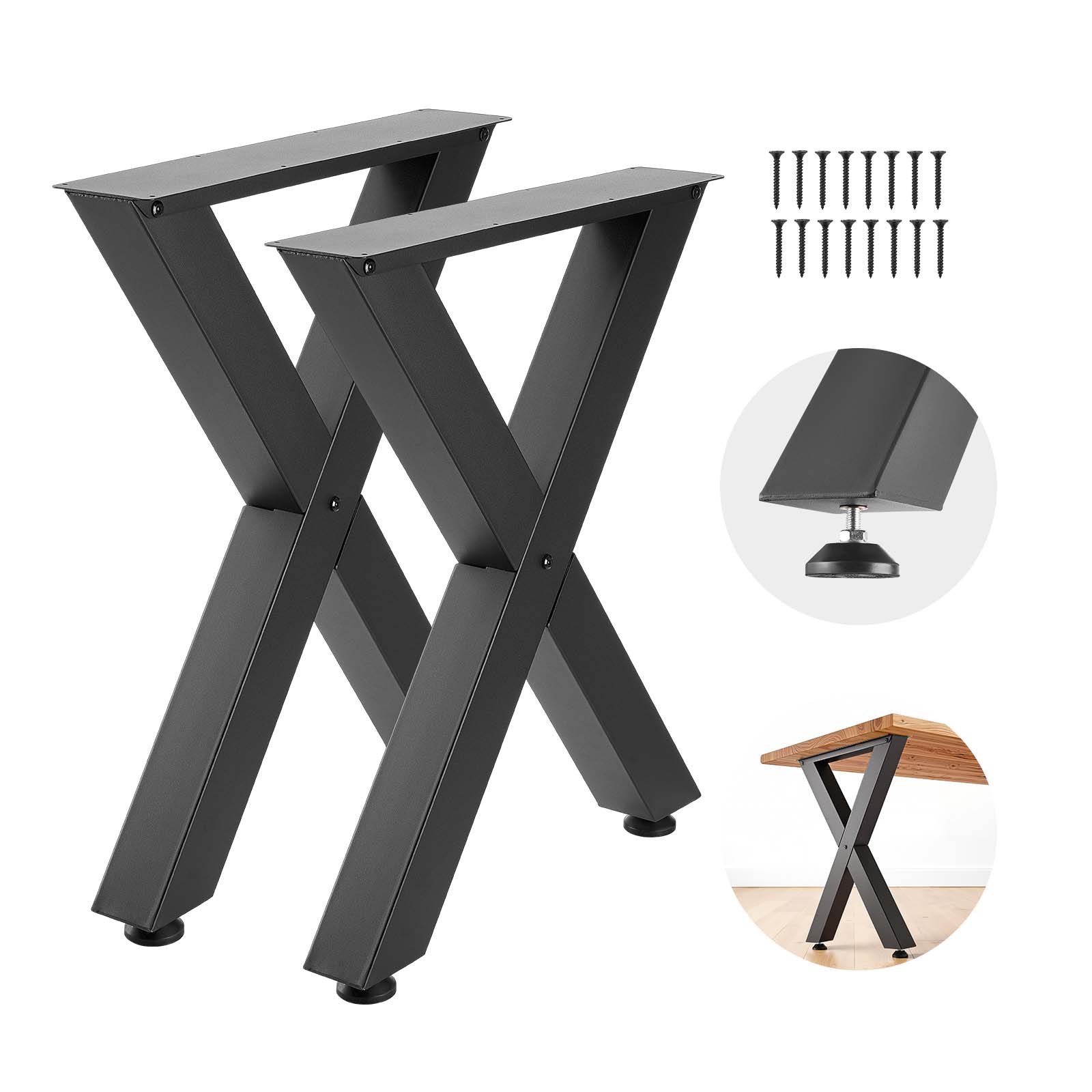 VEVOR Patas de Mesa en Forma de X de Acero al Carbono, 750 x 600 mm, Capacidad Máxima 1000 kg, Juego de 2 Patas con Kit de Herrajes para Muebles, Escritorio, Oficina, Banco de Trabajo y Mesa de Bar