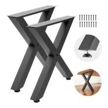 VEVOR Patas de Mesa en Forma de X de Acero al Carbono, 750 x 760 mm, Capacidad Máxima 1000 kg, Juego de 2 Patas con Kit de Herrajes para Oficina, Muebles, Escritorio, Banco de Trabajo y Mesa de Bar