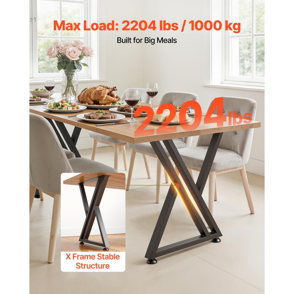 VEVOR Patas de Mesa en Forma de Z de Acero al Carbono, 740 x 610 mm, Capacidad Máxima 1000 kg, Juego de 2 Patas con Kit de Herrajes para Muebles, Oficina, Banco de Trabajo, Mesa de Bar y Escritorio