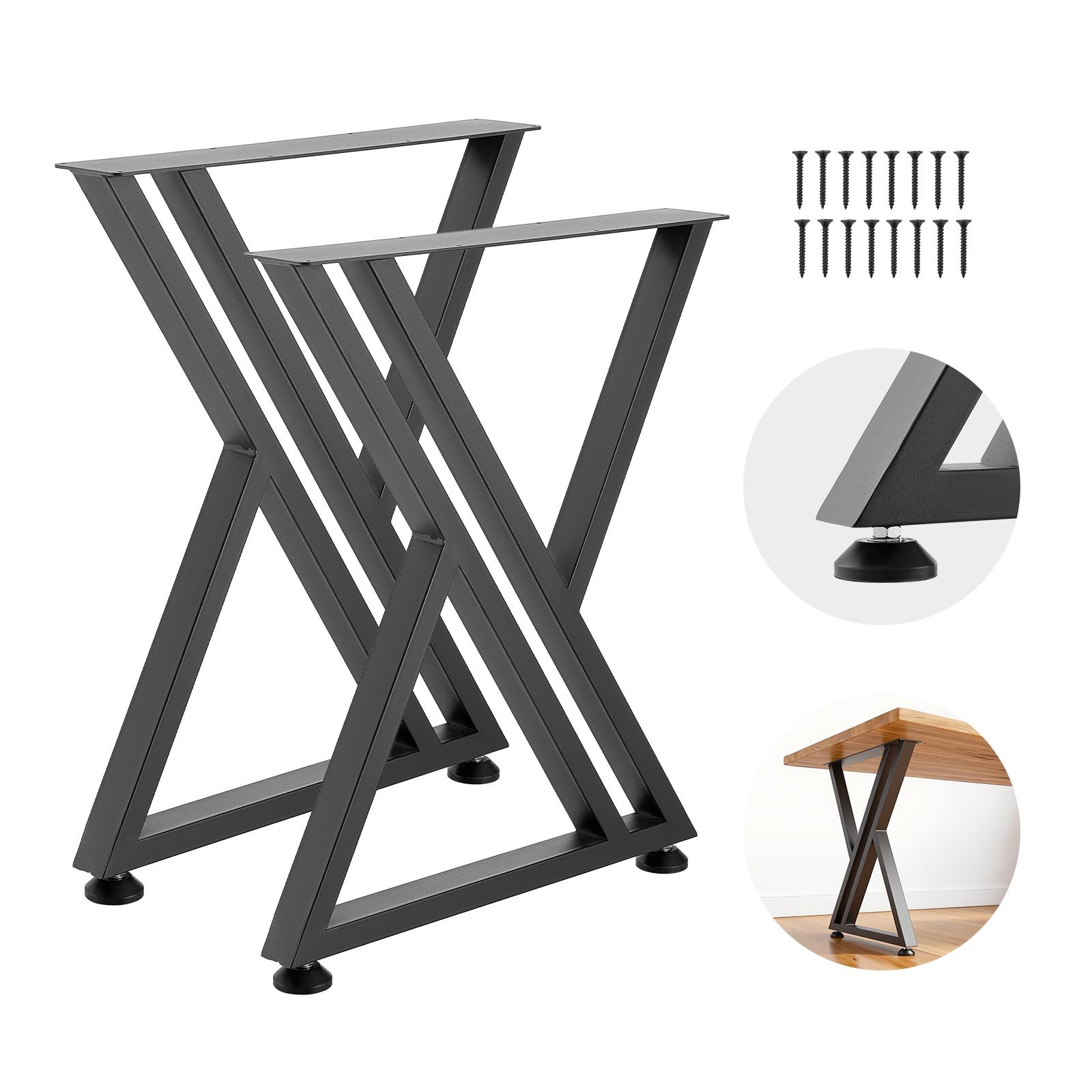 VEVOR Patas de Mesa en Forma de Z de Acero al Carbono, 740 x 610 mm, Capacidad Máxima 1000 kg, Juego de 2 Patas con Kit de Herrajes para Muebles, Oficina, Banco de Trabajo, Mesa de Bar y Escritorio