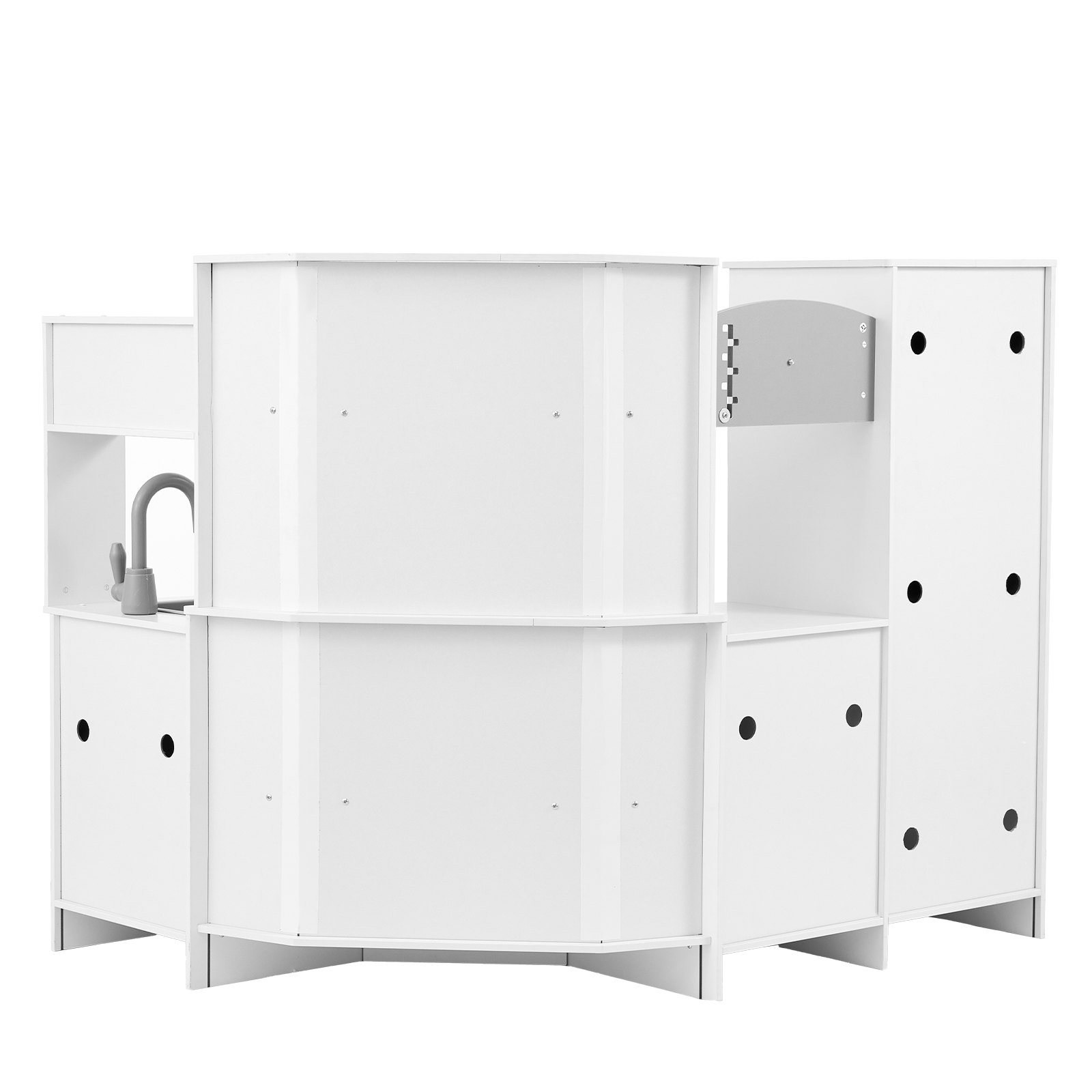 VEVOR Cocina de madera de esquina, juego de juguetes con luces y sonidos, cocina para niños pequeños con máquina de hielo, horno, fregadero, reloj, microondas, refrigerador y accesorios, para niños pequeños y preescolares, color blanco