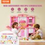 VEVOR Cocina de Juguete para Niños Juguete de Simulación 74 PCS Accesorios Rosa