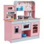 VEVOR Children's Play Kitchen, Wooden Toy Kitchen Set with Lights and Sounds, Toddler Kitchen with Ice Cream Maker, Oven, Sink, Microwave, Refrigerator and Utensils and Fruit Accessories for Toddlers Aged 3-8 Years, Pink