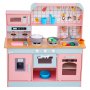 VEVOR Children's Play Kitchen, Wooden Toy Kitchen Set with Lights and Sounds, Toddler Kitchen with Ice Cream Maker, Oven, Sink, Microwave, Refrigerator and Utensils and Fruit Accessories for Toddlers Aged 3-8 Years, Pink