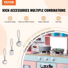 VEVOR Cocina de Juguete para Niños Juguete de Simulación 24PCS Accesorios Rosa