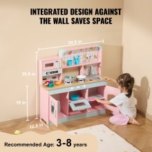 VEVOR Cocina de Juguete para Niños Juguete de Simulación 24PCS Accesorios Rosa