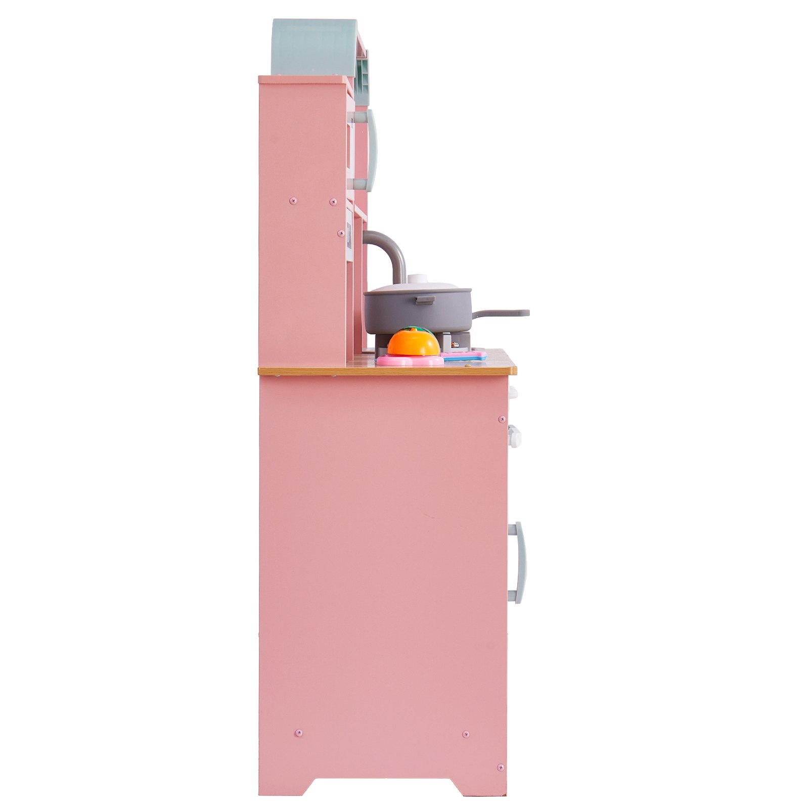 Cocina de juguete para niños VEVOR, juego de cocina de madera con luces y sonidos, cocina para niños pequeños con máquina de hielo, horno, fregadero, microondas, refrigerador y utensilios y accesorios de fruta para niños pequeños de 3 a 8 años, color rosa