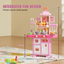 VEVOR Cocina de Juguete para Niños Juguete de Simulación 48 PCS Accesorios Rosa