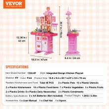 VEVOR Cocina de Juguete para Niños Juguete de Simulación 48 PCS Accesorios Rosa