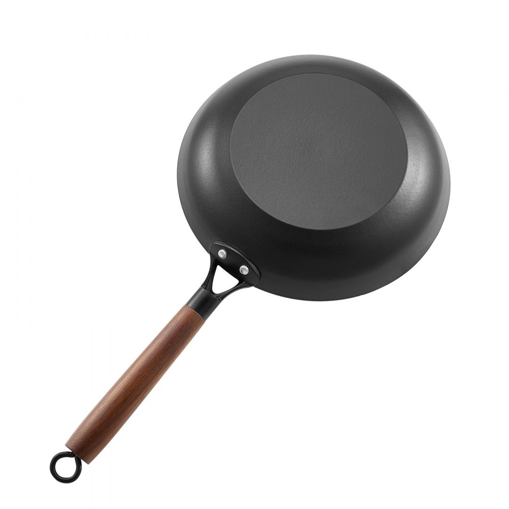 VEVOR Sartén de Hierro Fundido, Juego 3 uds 205, 265 y 310 mm, Antiadherente con Mango de Madera Desmontable, Precurada, para Cocina de Gas, Eléctrica e Inducción, a Cocineros Apasionados, Negro