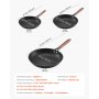 VEVOR Sartén de Hierro Fundido, Juego 3 uds 205, 265 y 310 mm, Antiadherente con Mango de Madera Desmontable, Precurada, para Cocina de Gas, Eléctrica e Inducción, a Cocineros Apasionados, Negro