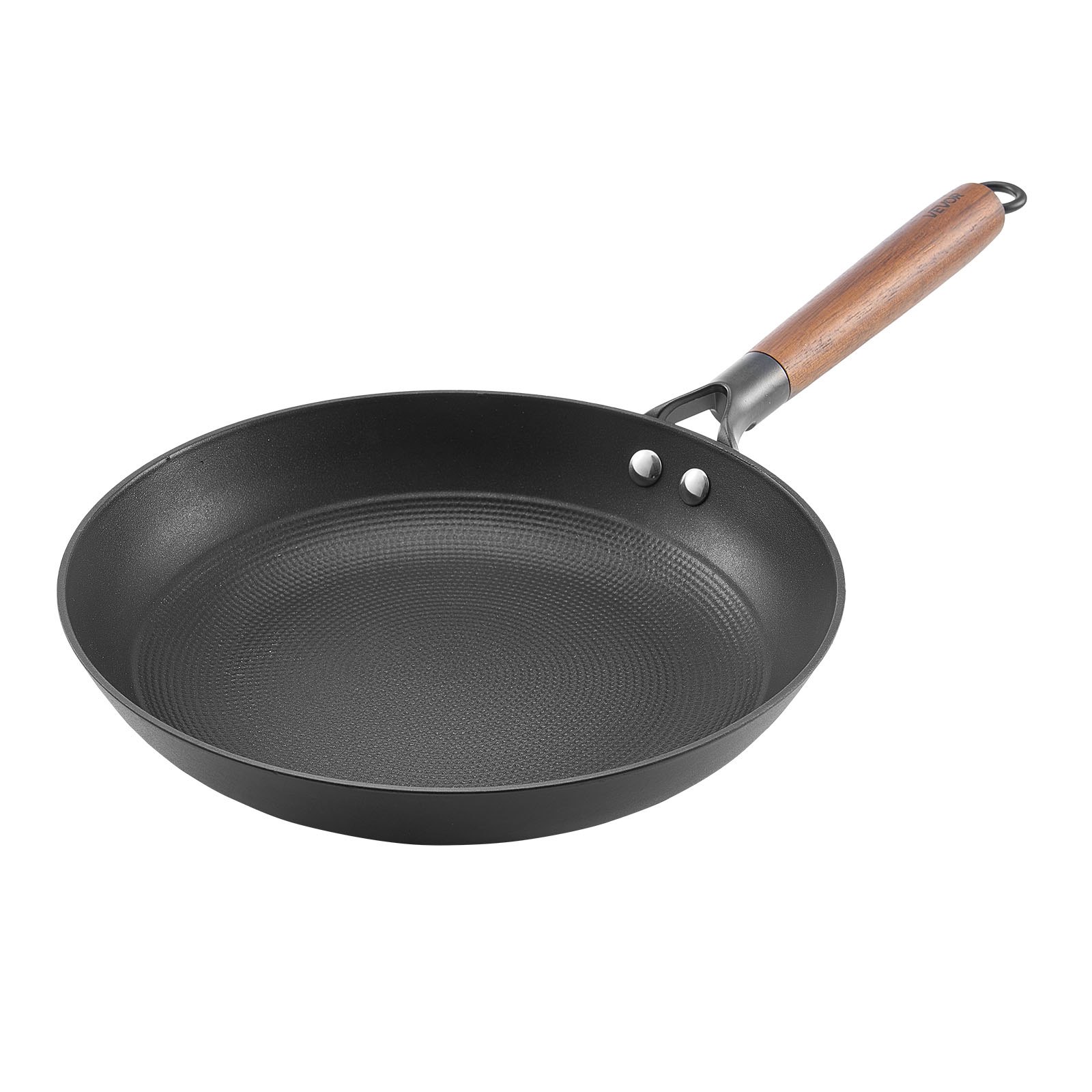 VEVOR Sartén de Hierro Fundido, Juego 3 uds 205, 265 y 310 mm, Antiadherente con Mango de Madera Desmontable, Precurada, para Cocina de Gas, Eléctrica e Inducción, a Cocineros Apasionados, Negro
