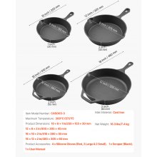 VEVOR Juego de 4 Sartenes de Hierro Fundido 155 205 260 y 305 mm Mango Negro