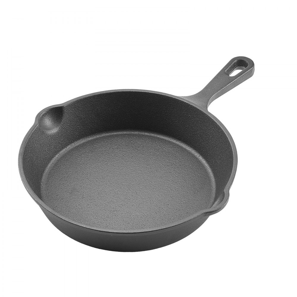 VEVOR Sartén de Hierro Fundido, Juego de 3 Piezas 160, 220 y 265 mm, Resistente, con Mango Resistente al Calor, Precurada, para Estufas de Gas, Placas Eléctricas y Quemadores de Inducción, Negro