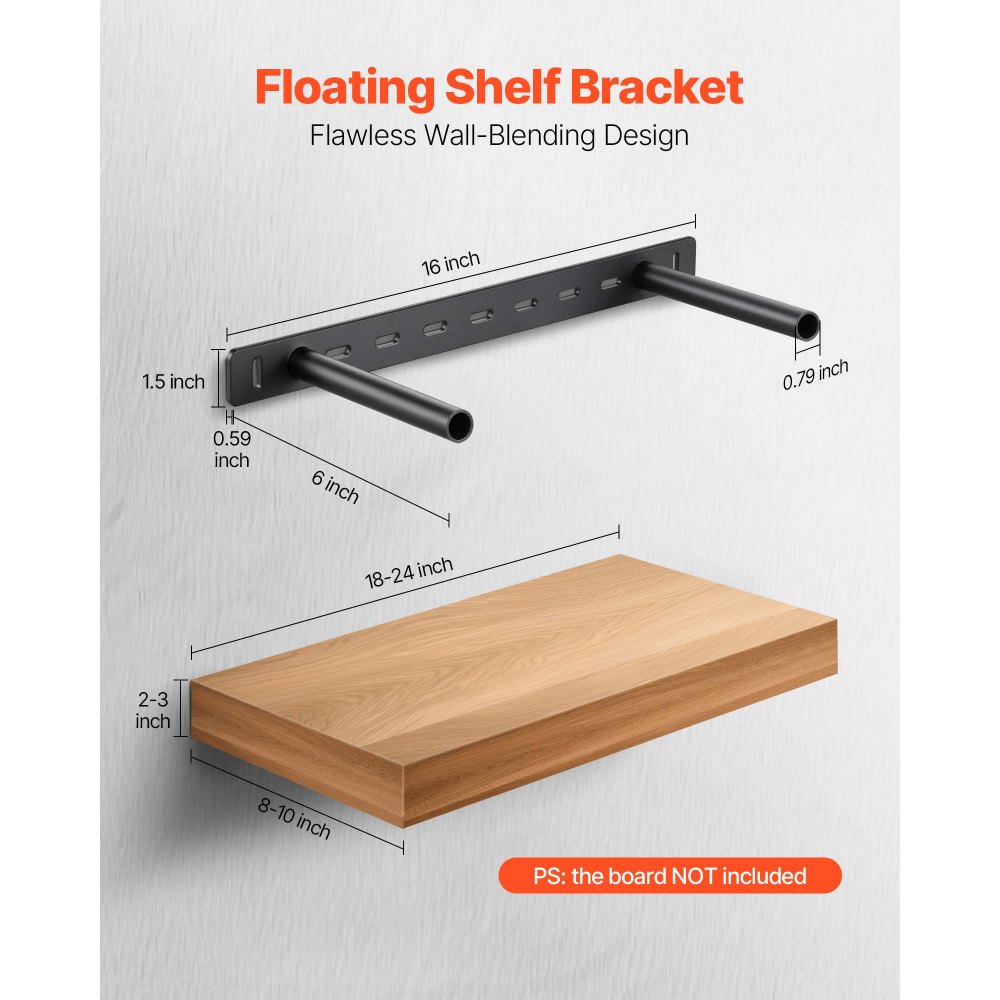 VEVOR Soportes Flotantes para Estantes de Alta Resistencia, Paquete de 2, Soporte Oculto Resistente, Capacidad de Peso de 68 kg para Montaje en Pared, Instalación Fácil, 406,4 x 157,4 x 38,1 mm