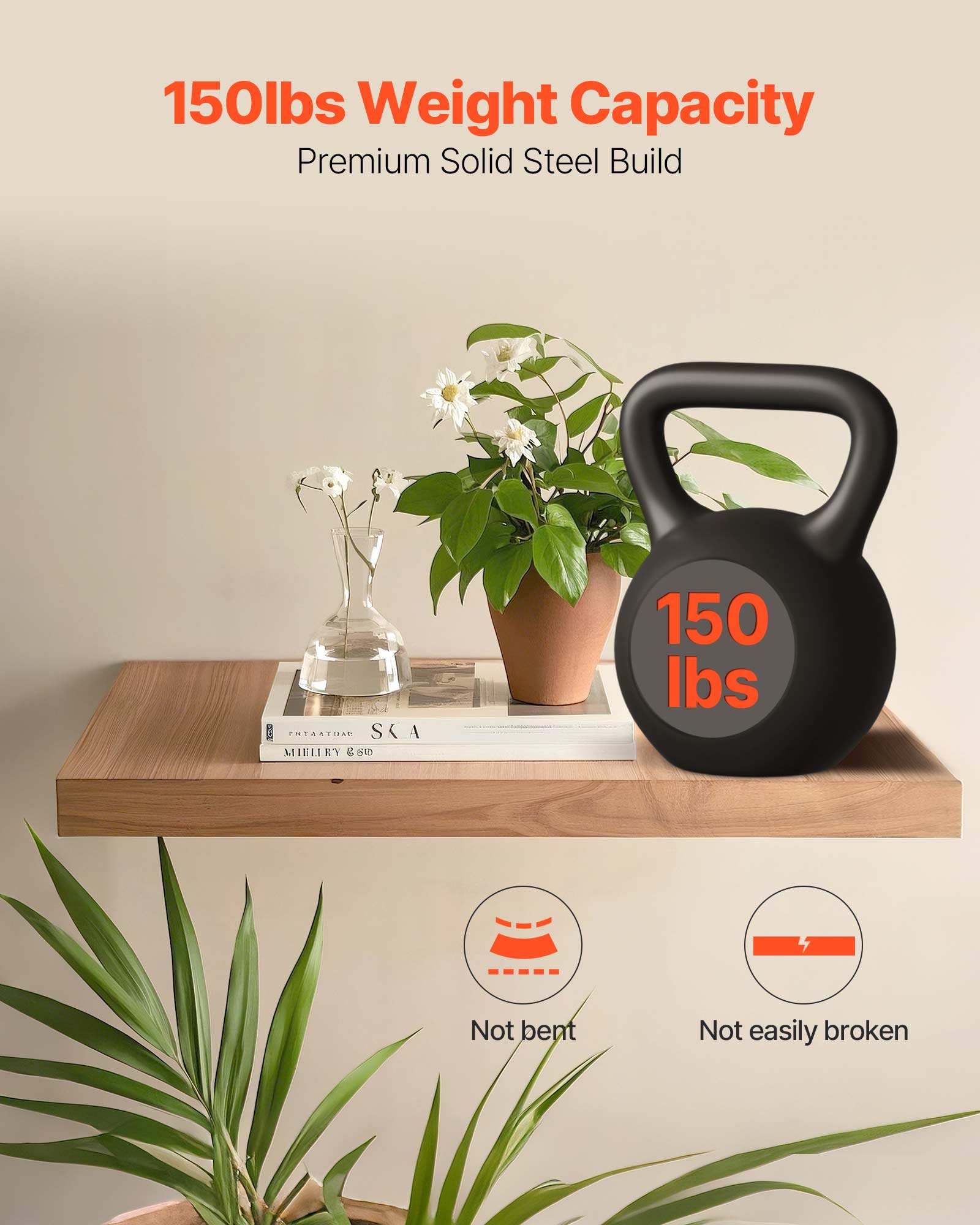 VEVOR shelf brackets, 2 pcs., shelf supports load capacity 68 kg, 406.4x157.4x38.1 mm, heavy-duty shelf brackets for hidden shelves, invisible brackets for floating shelves for wall mounting