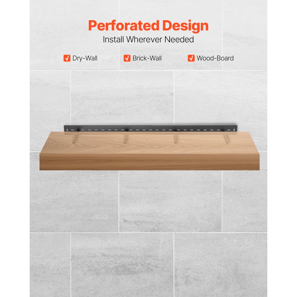 VEVOR Soportes Flotantes Duraderos para Estantes de Alta Resistencia, 1 Pieza, 1168,4 x 157,4 x 76,2 mm, Soporte Oculto, Capacidad de Peso 104 kg para Montaje en Pared, Amplia Aplicación, Negro